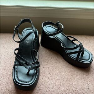 Madden Girl Black Strappy Wedge Sandals